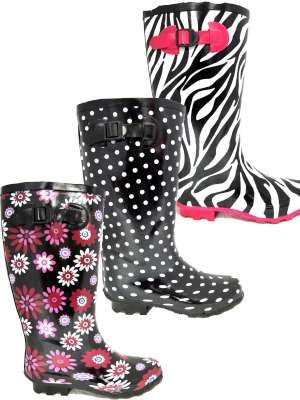 Womens Printed Wellies Ladies Waterproof Wellington Winter Rain / Snow 