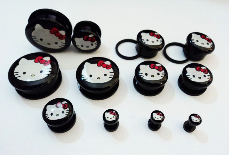 Hot HELLO KITTY ACRYLIC SCREW ON PLUGS in different Gs  