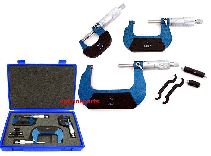   MICROMETER SET MACHINIST CARBIDE TOOL W/ CASE 0.0001 GRADUATION