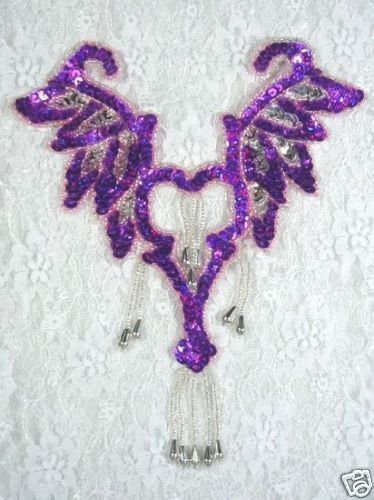 0108 ~ PURPLE & SILVER YOKE SEQUIN BEADED APPLIQUE 8.5  