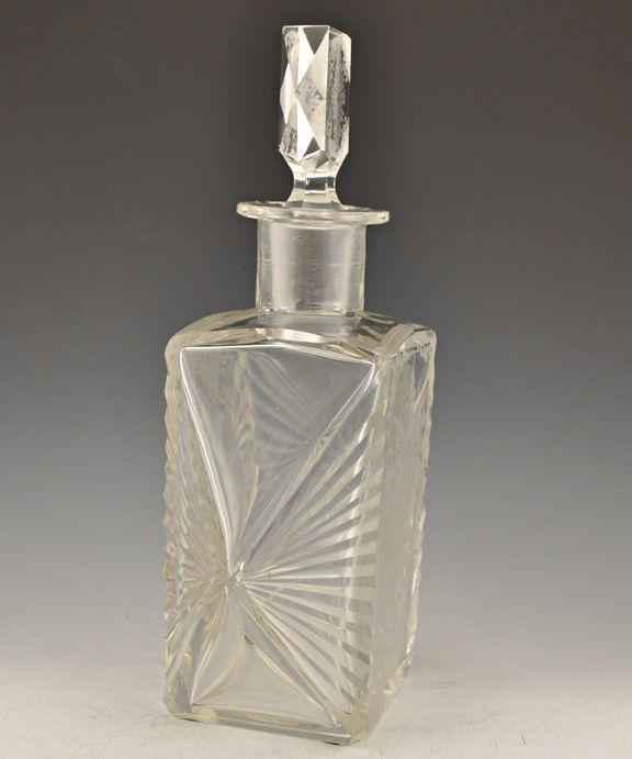 Large Cut Glass Engraved Decanter European c.1900  