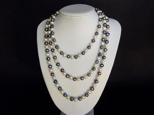 necklace 60 FW White and Gray Pearls 9mm Round Baroque  