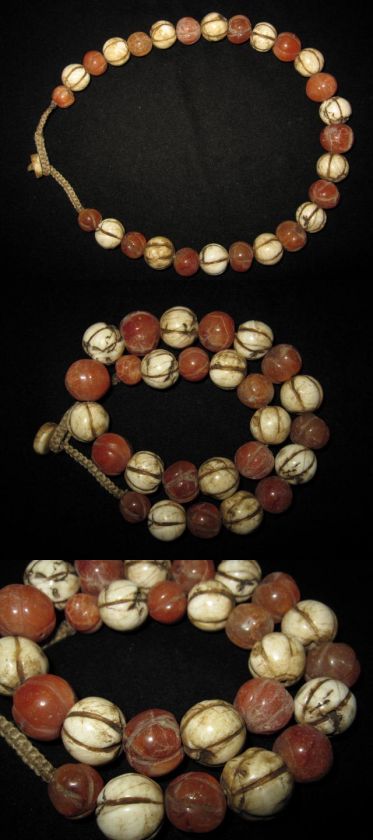 Old Nepal Tibet Melon Conch Carnelian Bead Necklace  