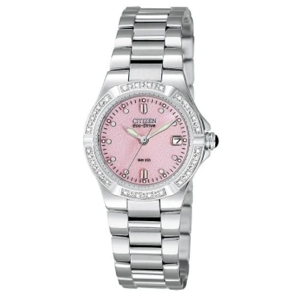 Citizen Eco Drive Riva Diamond Accented Pink Dial Womens Watch EW0890 