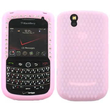 SKIN BLING RUBBER CASE COVER PINK BLACKBERRY TOUR 9630 BOLD 9650 GEL 