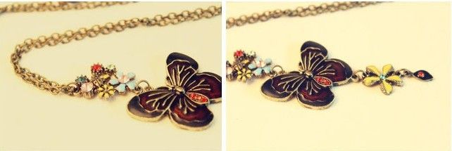 1pcs Enamel Butterfly over Flowers Vintage Necklace Coat Chain X79 