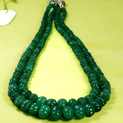   EMERALD RONDELLE CARVING BEADS NECKLACE 2 L 14 ZAMBIAN $  