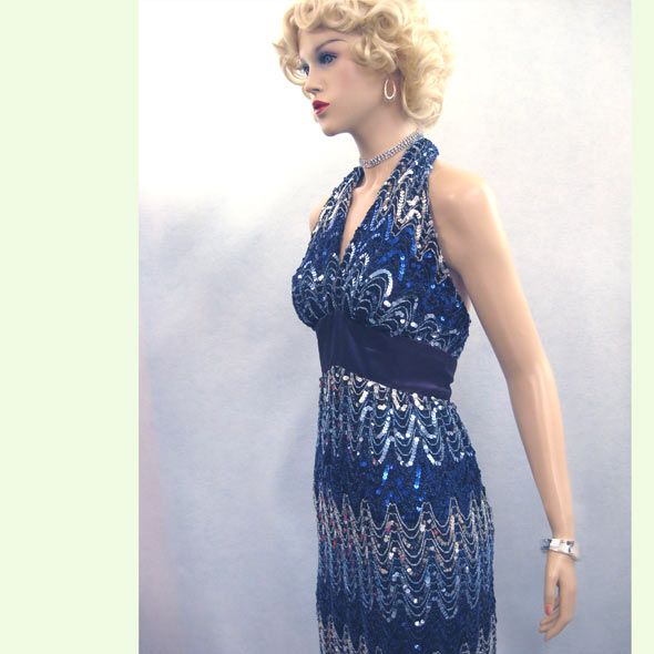 Vintage 60s SEXY MIKE BENET HALTER SEQUIN EVENING DRESS  