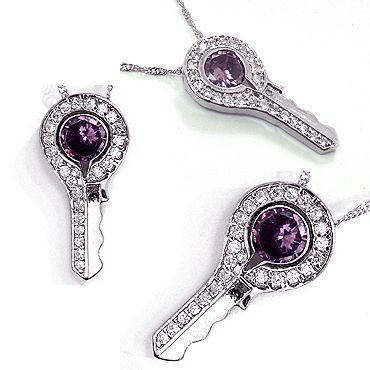 FASHION LADY JEWELRY KEY CHAIN PURPLE AMETHYST WHITE GOLD P PENDANT 