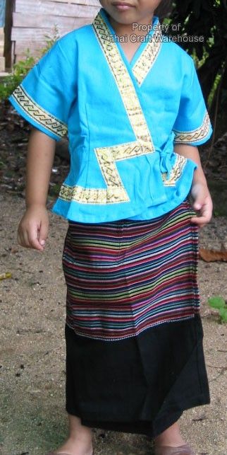 Young Girls Thai Cotton North Thailand Outfit L.Blue 28  