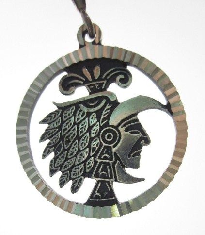 DESIGNER Sterling Silver Aztec Round Pendant Charm  