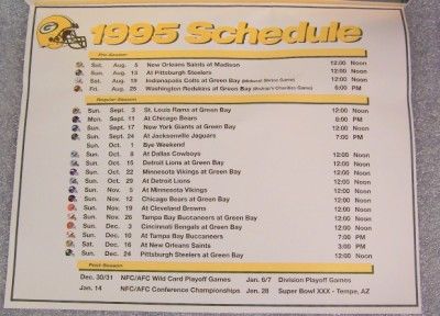 MINT PACKERS 1995 96 PRANGE WAY CALENDAR FAVRE BUTLER  