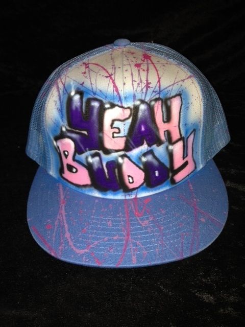 Airbrushed Trucker hat Italian YEAH BUDDY pink purple blue cap 