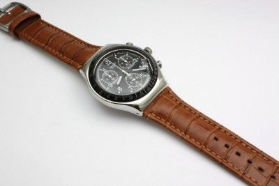 Swatch Men Irony Chrono Dark Phoenix Brown Leather Band Watch Date 