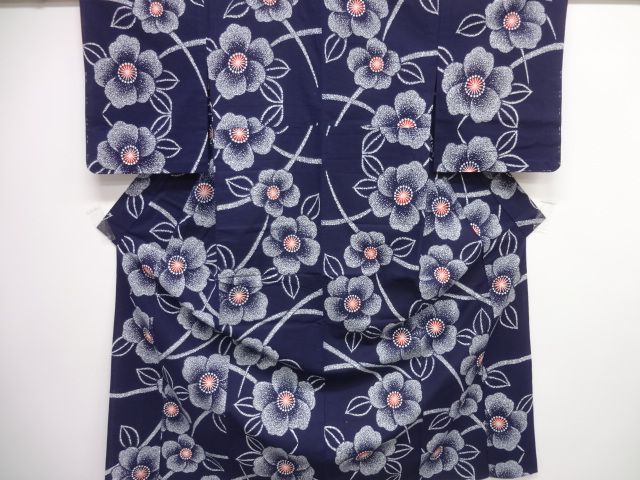 43065# Japanese KIMONO COTTON / VINTAGE LADYS YUKATA / DYED FLOWER 