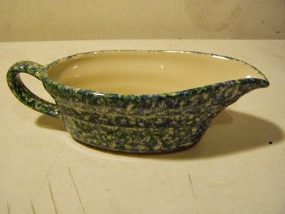 Henn Pottery BLUE GREEN SPONGEWARE Large Gravy Boat WOW  