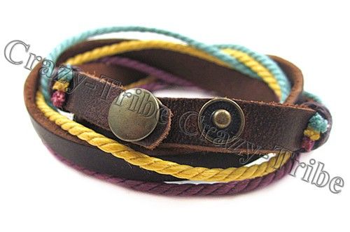 Men/Women Unisex Multi color rope weaving Genuine Leather Bracelet 317 