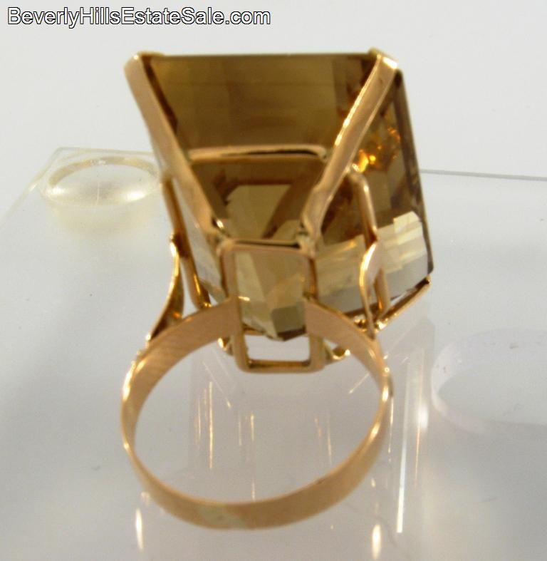 Extremely Large Art Deco 18K Gold Topaz Ring  