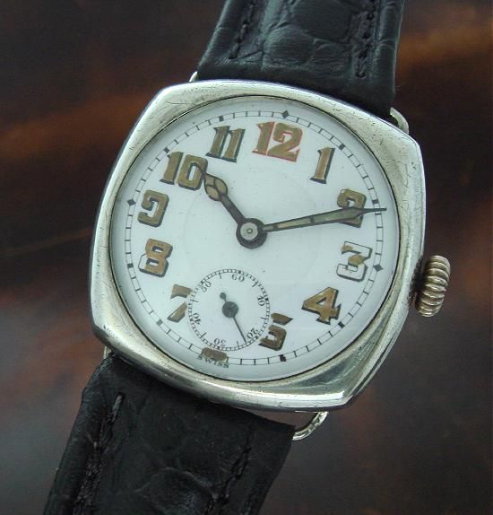 Mens WWI era Sterling Silver Wristwatch   RUNNING  