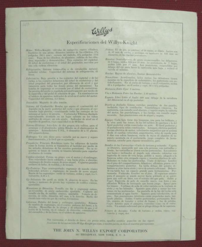 Brochure Automobiles Willys Knight 4 Models 20s  