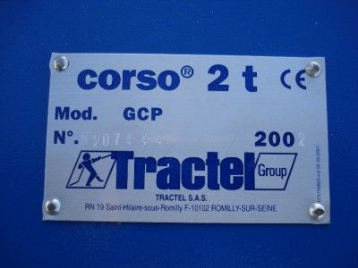 Tractel Corso 2T GCP Plain Beam Trolley Hoist Chain Block Overhead 