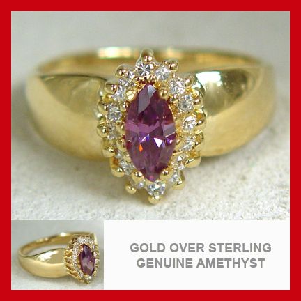   18K GOLD on 925 STERLING AMETHYST RING FAST  #655  