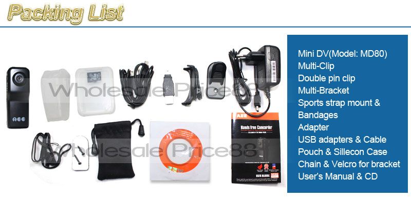 HD Mini DV Sports Video Camera Webcam 720x480 DVR MD80  