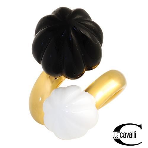 JUST CAVALLI Brand New Ring in White and Black Enamel  