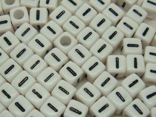 White Cube Black Letter Acrylic Loose Beads 6mm bsb22  