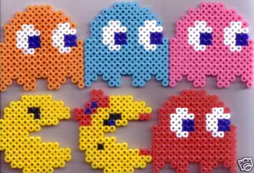 PAC MAN AND GHOSTS BEAD SPRITE GAME PERLER ART SET OF 6  