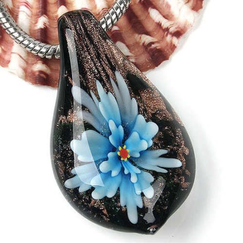 Fabulous Lampwork Glass Azure Flower Pendant Bead 1pc  