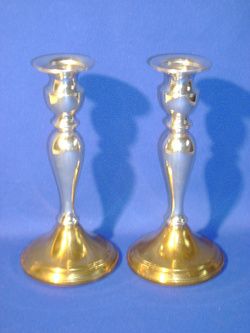 WEB PEWTER PAIR 8 2 TONE ELEGANT CANDLESTICKS  