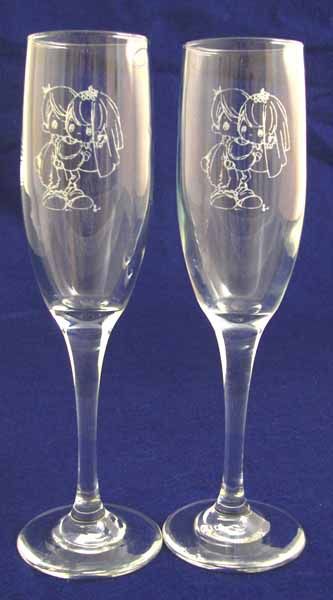 Precious Moments Wedding Glasses Engraved FREE Plus Knife & Server 