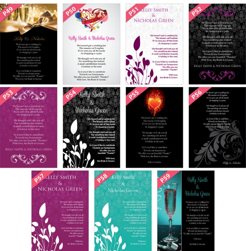 Personalised Wedding Poem Cash Money cards FREE DRAFT  