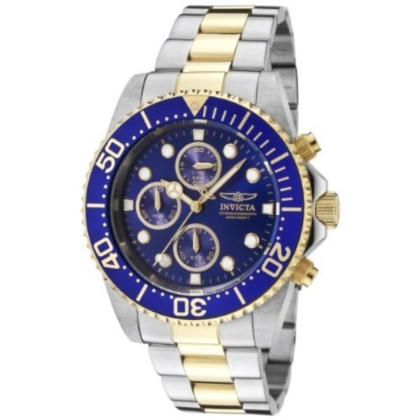 Invicta 200m Pro Diver Collection Chronograph Two Tone 18k Gold Plated 