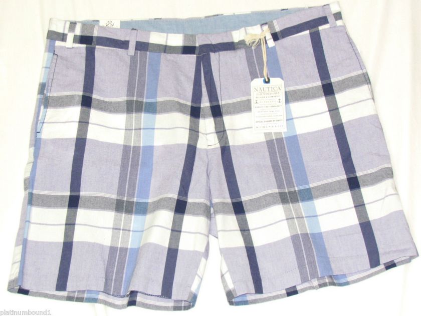 New NAUTICA JEANS CO. Mens Purple Plaid Walking Shorts Size 48 Big 