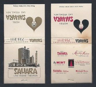 LOT of 2 Old Matchbook Matches SAHARA HOTEL Las Vegas Nevada NV  