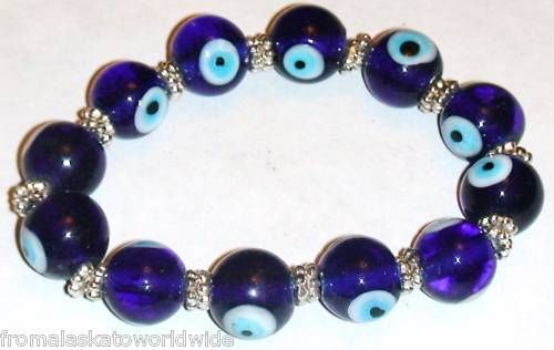 Murano Glass Beads Lucky Evil Eye Bracelet Cobalt Blue Adult Size 