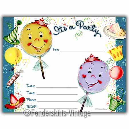 Vintage Retro Kids Lollipop Birthday Party Invitations  