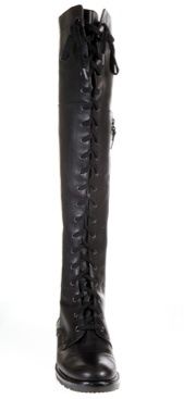 NEW $450 VIA SPIGA NATHAN BLACK OVER THE KNEE LACE UP LEATHER BOOTS 