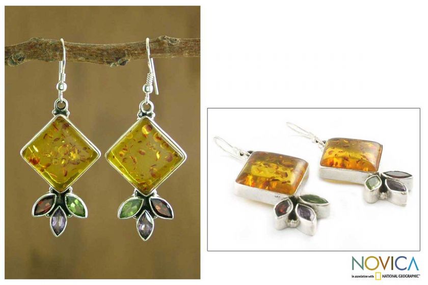 DREAM~~India Amber Peridot Garnet Amethyst Earrings  