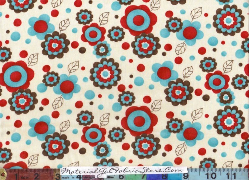 Moda Giddy Fabric ~ Turquoise Medallion Flower  