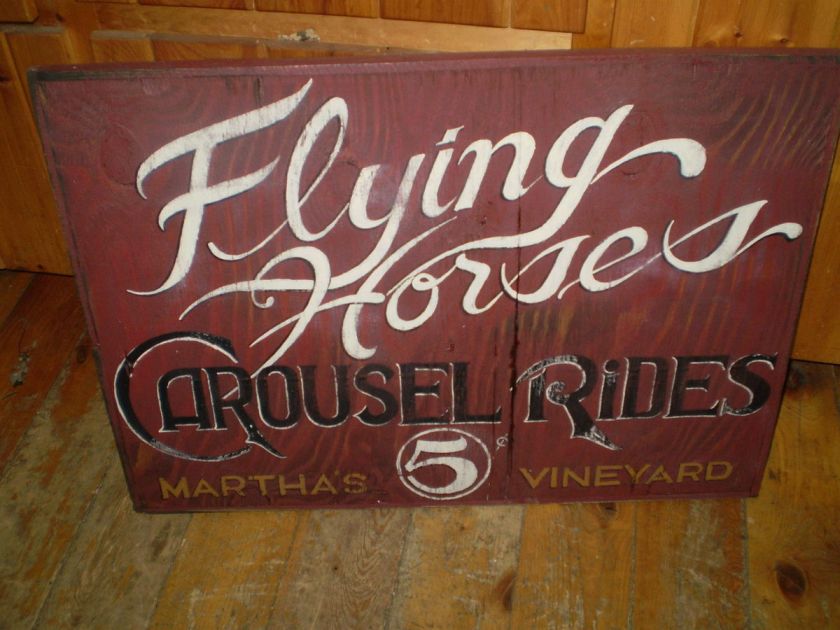   Horses Marthas Vineyard Amusement Wood Carousel Rides Sign  