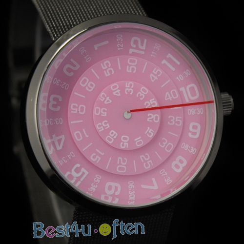 Fashion New Time Display Analog Mens Womens Quartz Wrist Watch Pink 