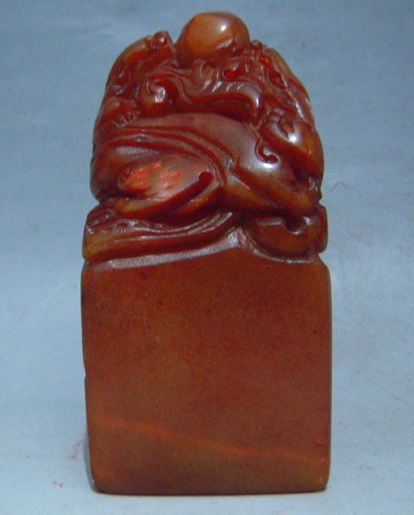 Old Chinese Shou Shan Jade Dragon Seal Stamp  