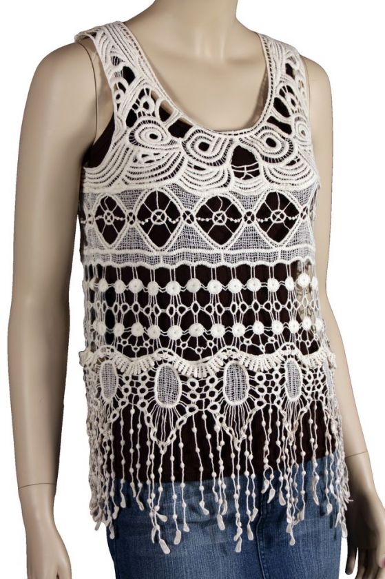 Nice Wear New York Tan Beige Macrame Crochet Tank Top NWT  