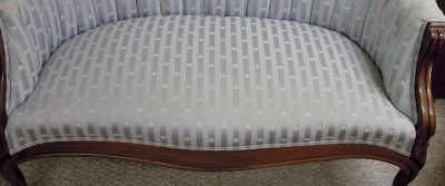 BUTTERFLY WING BACK TUFTED SETTEE, VICTORIAN, LOVELY WOOD FRAME *SALE 