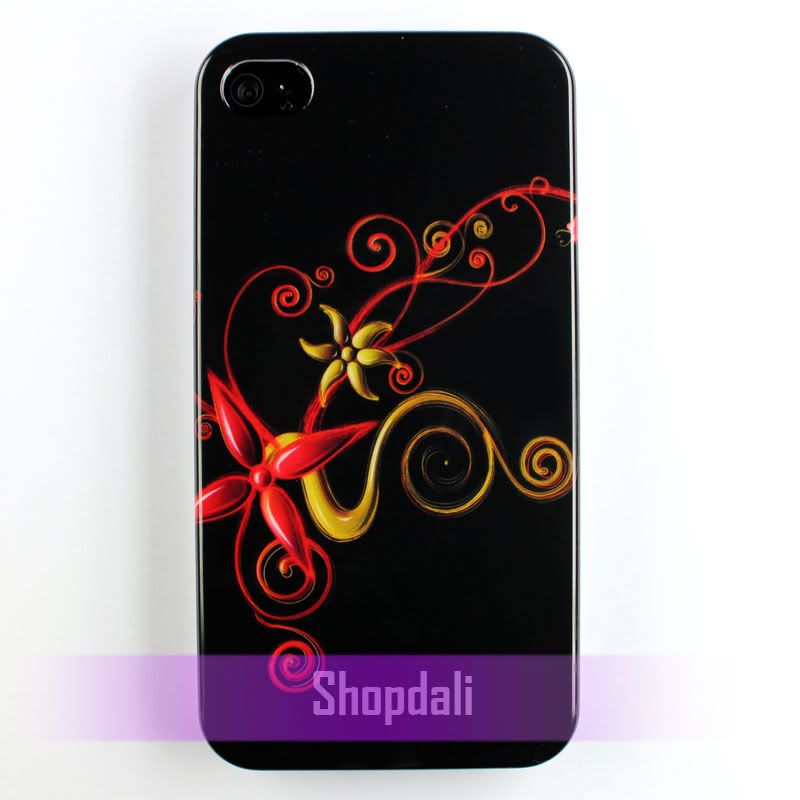   & Red Vine Flower Black Hard Case Cover for Apple iPhone 4 #5  