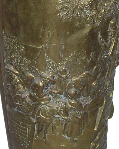 Antique Brass Umbrella Stand with Dutch Medieval Motif  