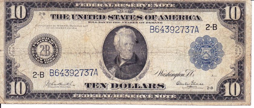 10 Dollar Large Size Federal Reserve Note Series of 1914, Blue Seal 